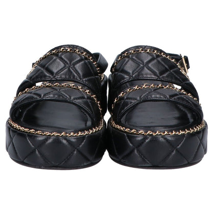 Chanel CC Logo Quilted Chain Platform Sandals 37 1 2C — view 2