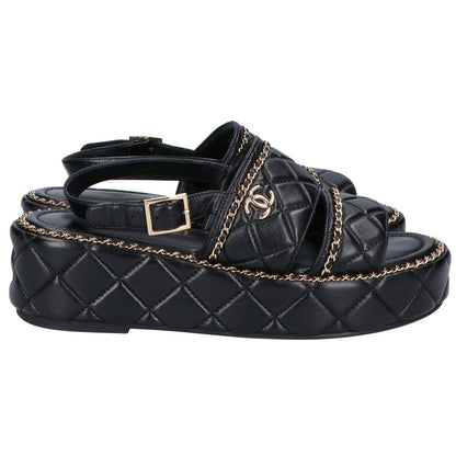 Chanel CC Logo Quilted Chain Platform Sandals 37 1 2C — view 5