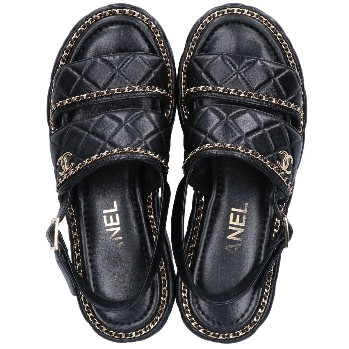Chanel CC Logo Quilted Chain Platform Sandals 37 1 2C — view 6