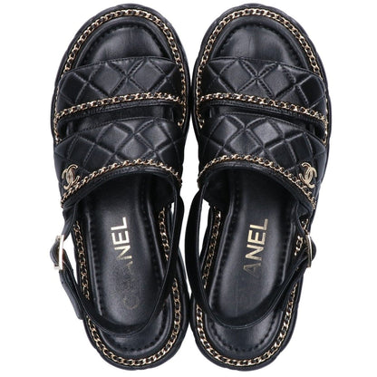 Chanel CC Logo Quilted Chain Platform Sandals 37 1 2C — view 6