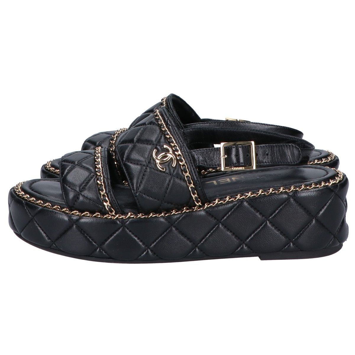 Chanel CC Logo Quilted Chain Platform Sandals 37 1 2C — view 3