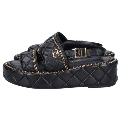 Chanel CC Logo Quilted Chain Platform Sandals 37 1 2C — view 3