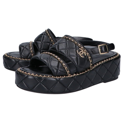 Chanel CC Logo Quilted Chain Platform Sandals 37 1 2C