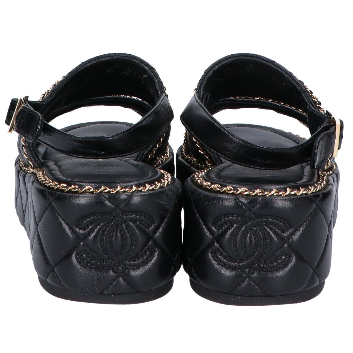 Chanel CC Logo Quilted Chain Platform Sandals 37 1 2C — view 4
