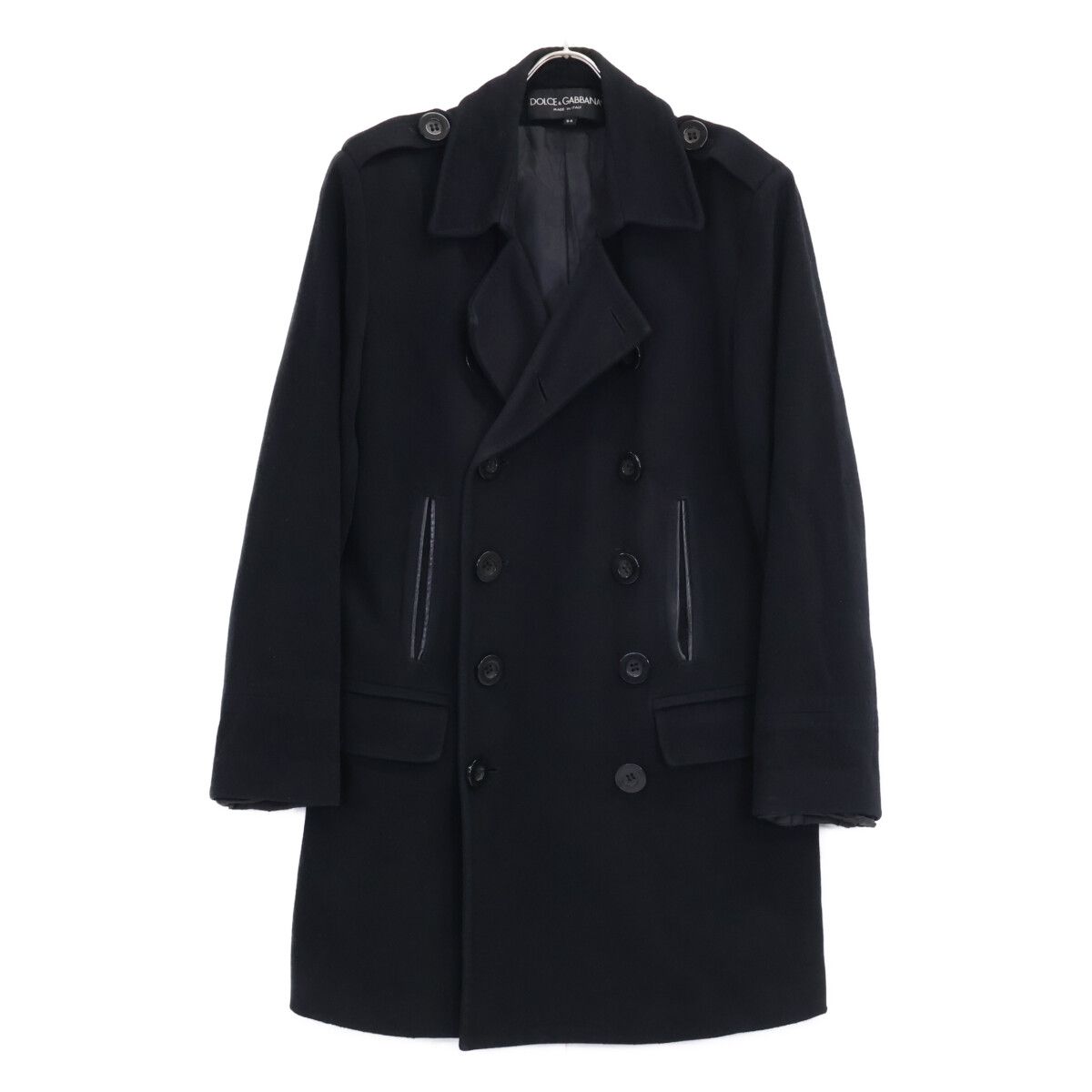 Dolce & Gabbana Black Wool Nylon Peacoat 54 Coat