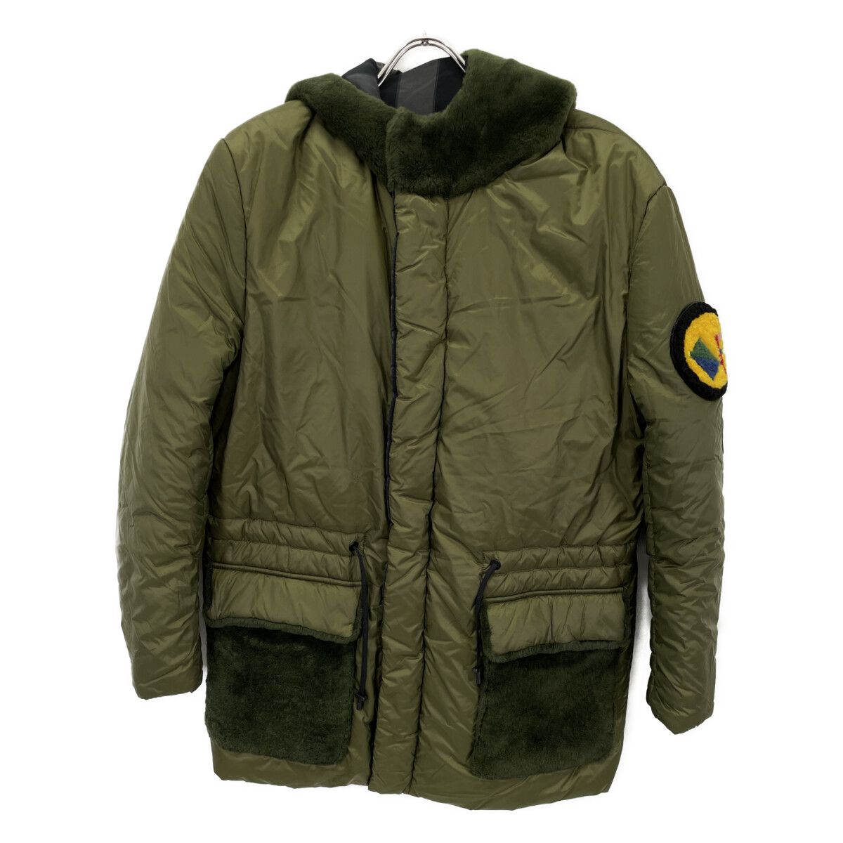 Fendi Khaki Boa Cut Replacement Reversible Down Coat 46