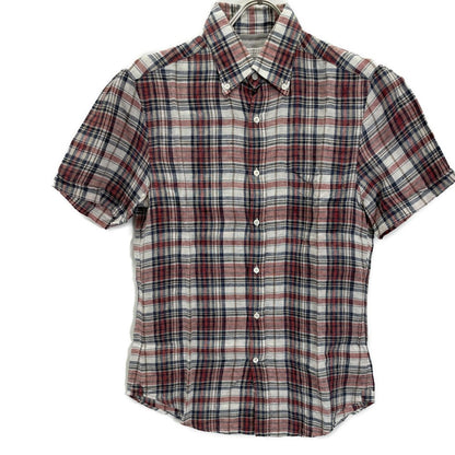 Brunello Cucinelli Multicolor Linen 100 Slim Fit Plaid Short Sleeve Button Down