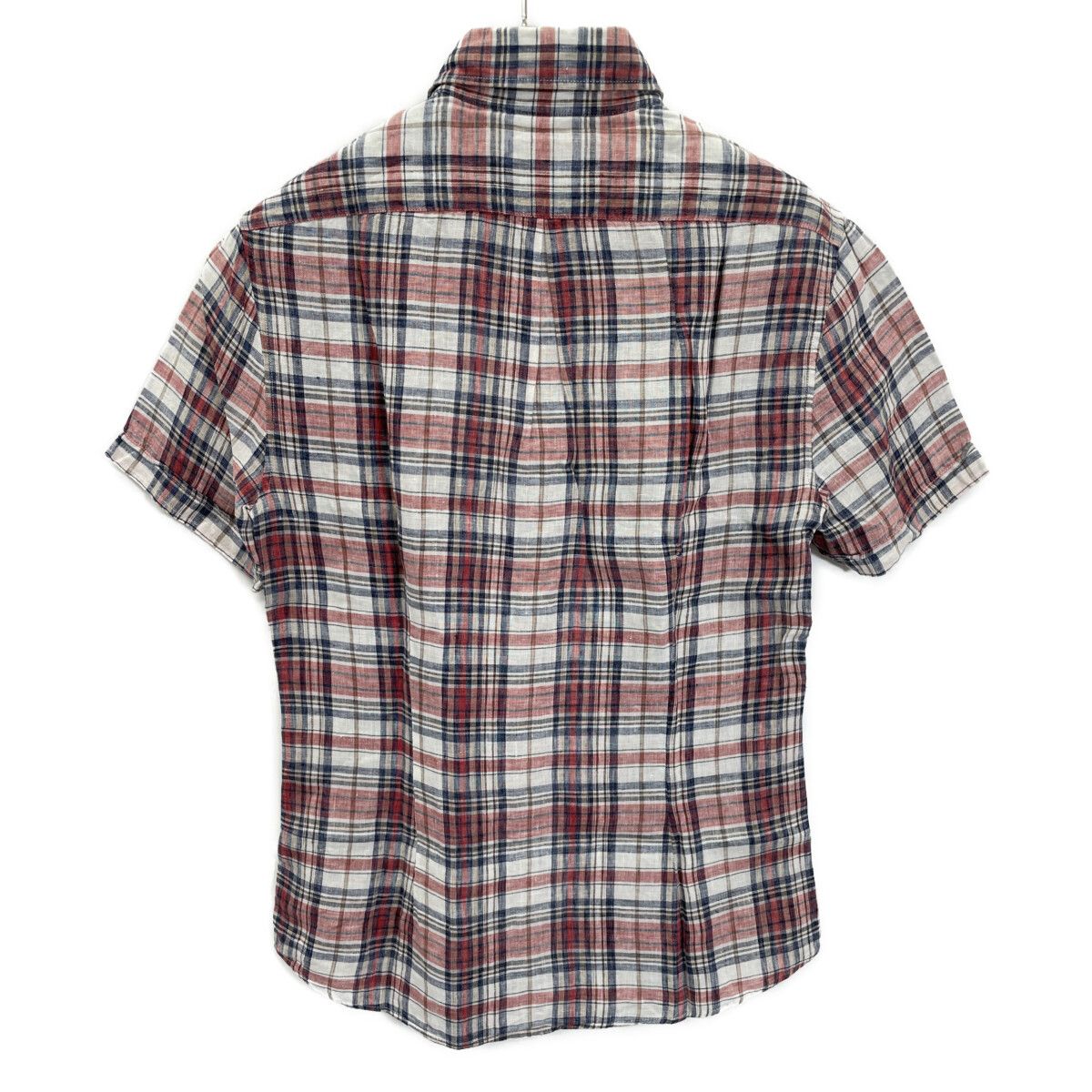 Brunello Cucinelli Multicolor Linen 100 Slim Fit Plaid Short Sleeve Button Down — view 2