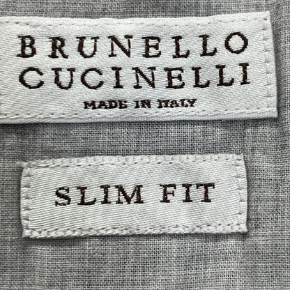 Brunello Cucinelli Multicolor Linen 100 Slim Fit Plaid Short Sleeve Button Down — view 4