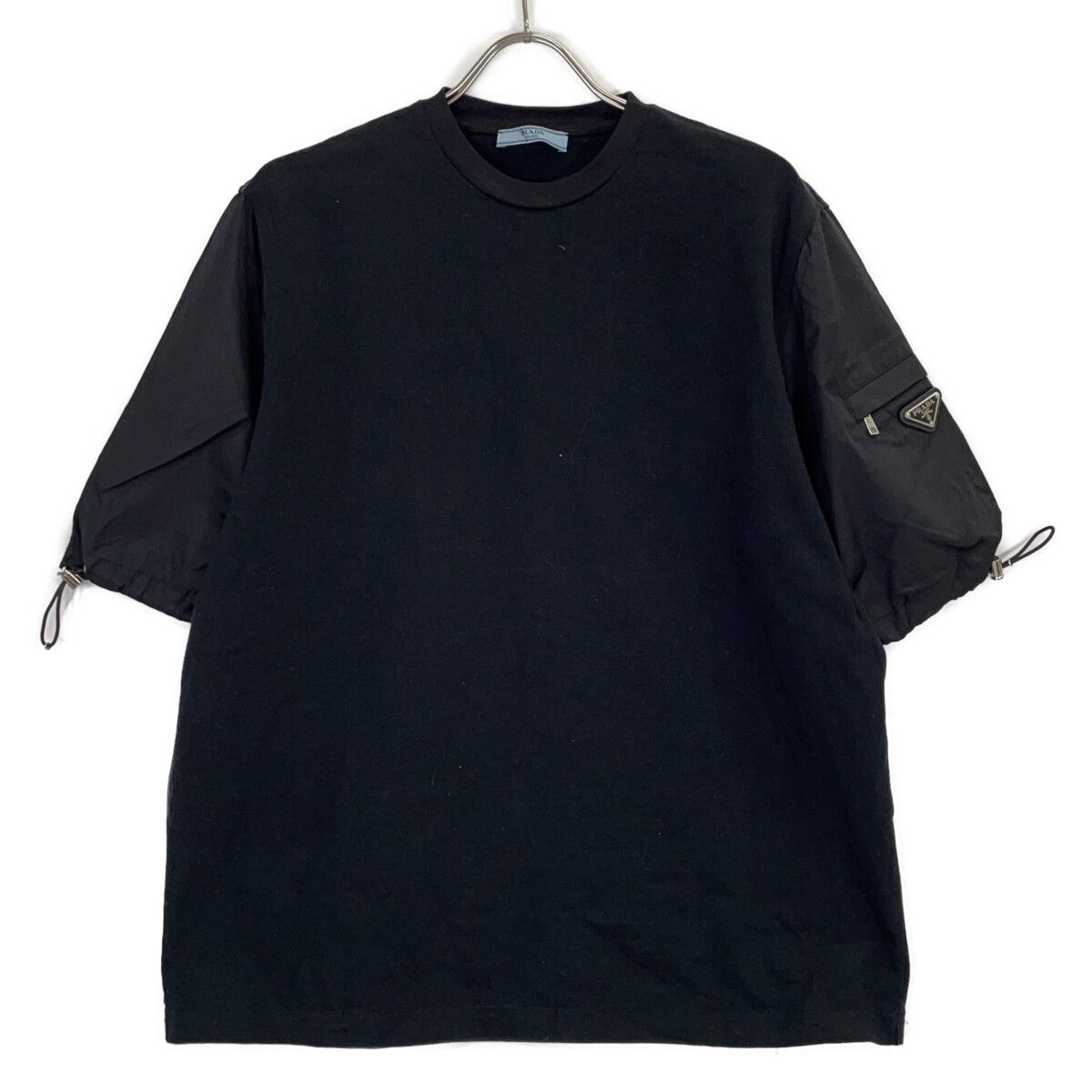 Prada Black Re-Nylon Trim Nylon Sleeve Triangle Logo T-Shirt XS