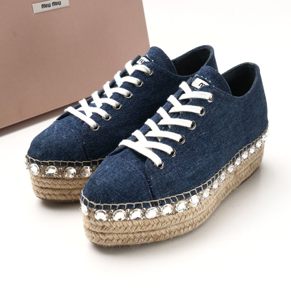 Miu Miu Sneakers 37 Espadrille Bijuu Denim Platform