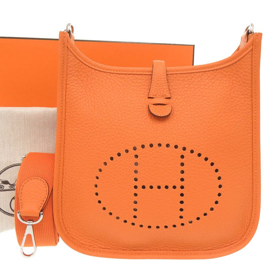 Hermes Evelyne 23 Taurillon Clemence Orange Silver Shoulder