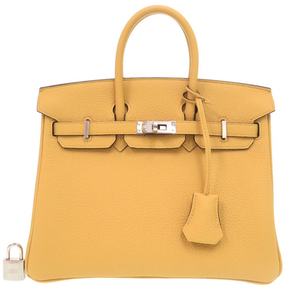 Hermes Birkin 25 Togo Paille Silver Handbag Yellow