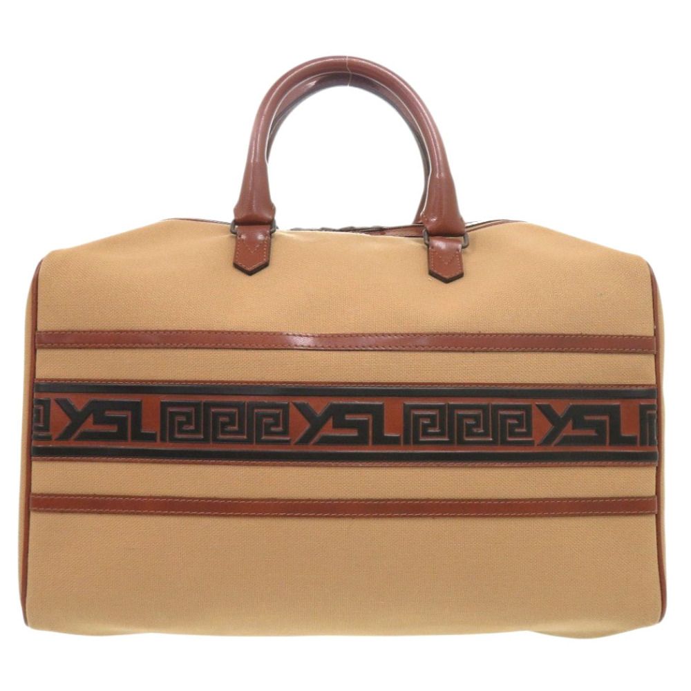 Saint Laurent Yves Vintage Logo Canvas Leather Brown Boston
