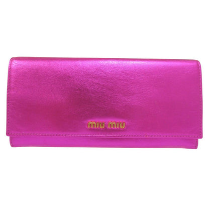 Miu Miu Miu Bifold Wallet Gold Leather Metallic Pink