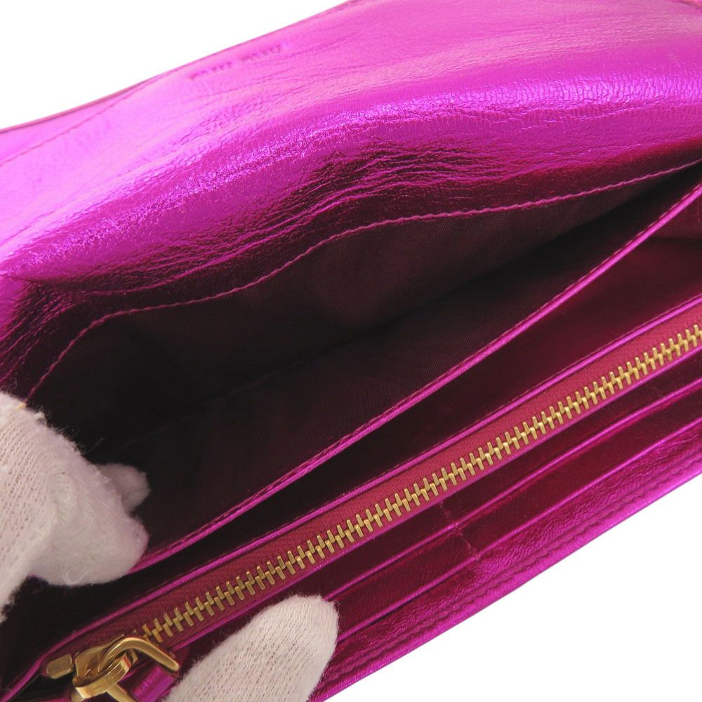 Miu Miu Miu Bifold Wallet Gold Leather Metallic Pink — view 8