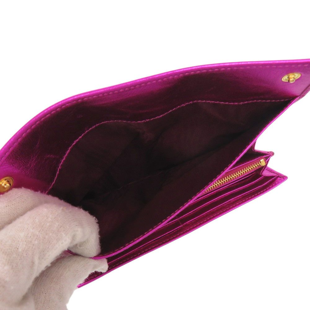 Miu Miu Miu Bifold Wallet Gold Leather Metallic Pink — view 6
