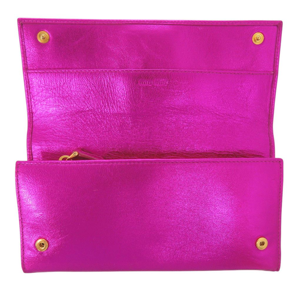 Miu Miu Miu Bifold Wallet Gold Leather Metallic Pink — view 4