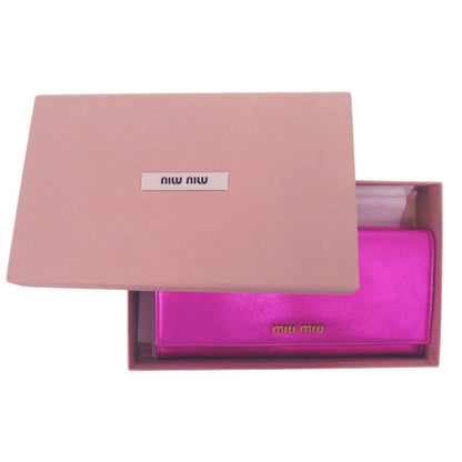 Miu Miu Miu Bifold Wallet Gold Leather Metallic Pink — view 2
