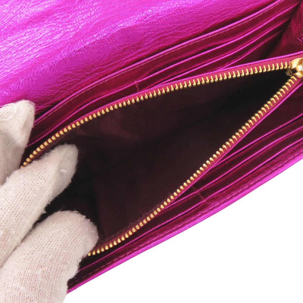 Miu Miu Miu Bifold Wallet Gold Leather Metallic Pink — view 7