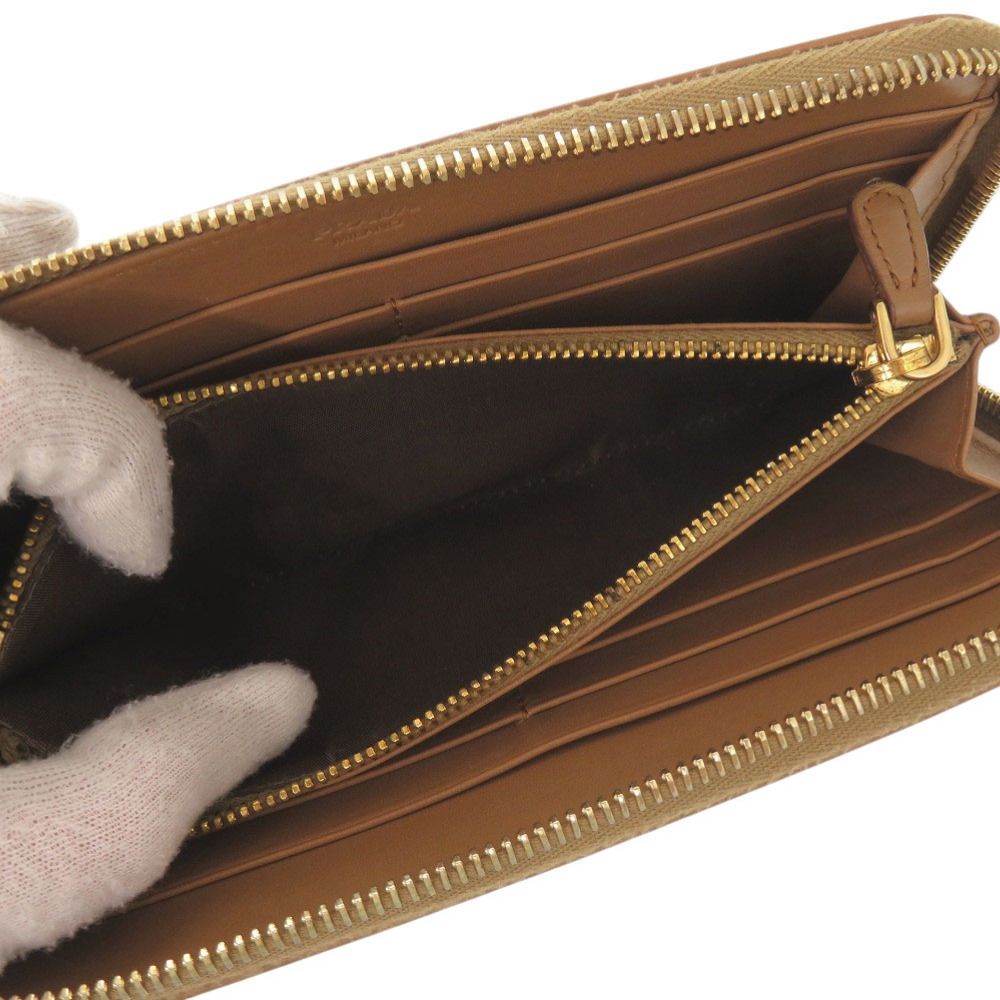 Prada Zip Around Gold Leather Caramel Brown Wallet — view 5
