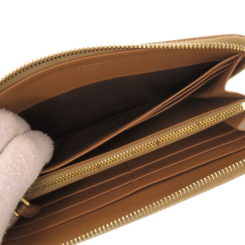 Prada Zip Around Gold Leather Caramel Brown Wallet — view 6