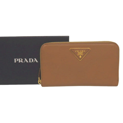Prada Zip Around Gold Leather Caramel Brown Wallet — view 2