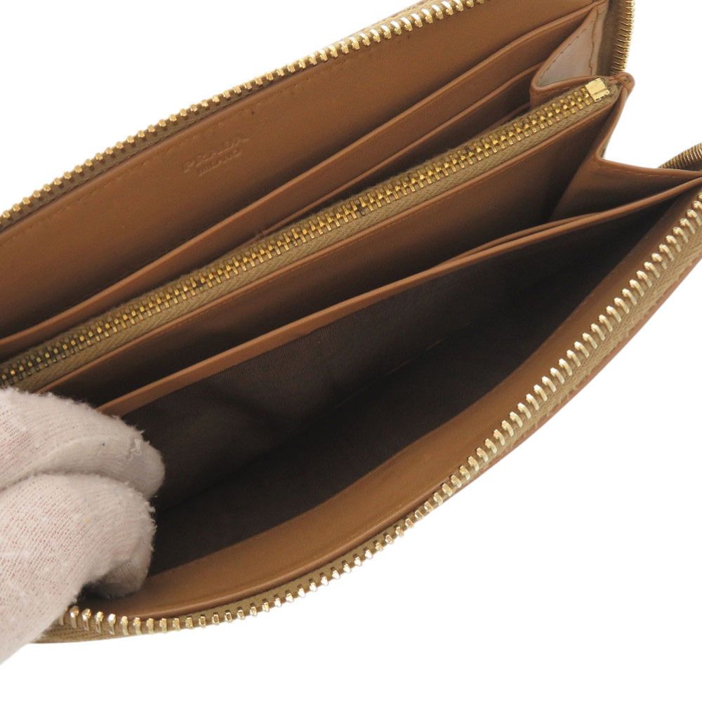 Prada Zip Around Gold Leather Caramel Brown Wallet — view 7