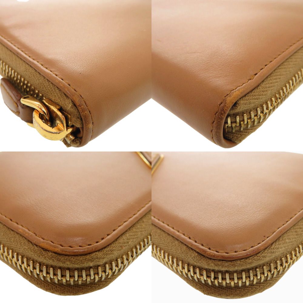 Prada Zip Around Gold Leather Caramel Brown Wallet — view 8