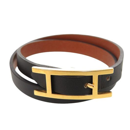 Hermes Behapi Double Tour Vauchamonis Noir Bracelet Black