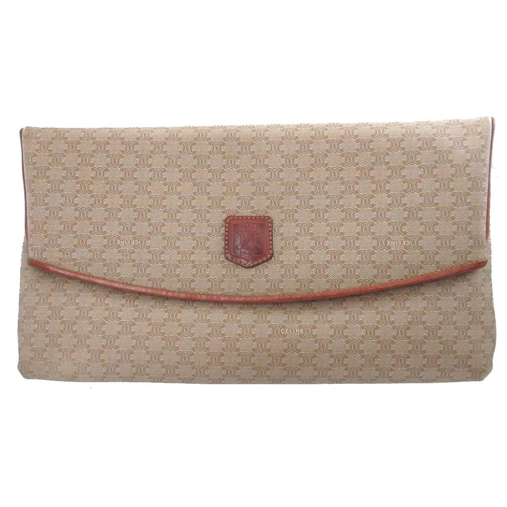 Celine Macadam Leather Beige Brown Clutch