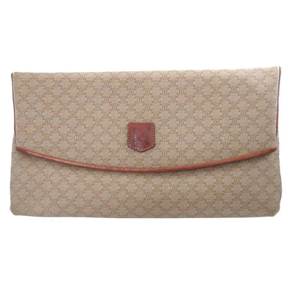 Celine Macadam Leather Beige Brown Clutch