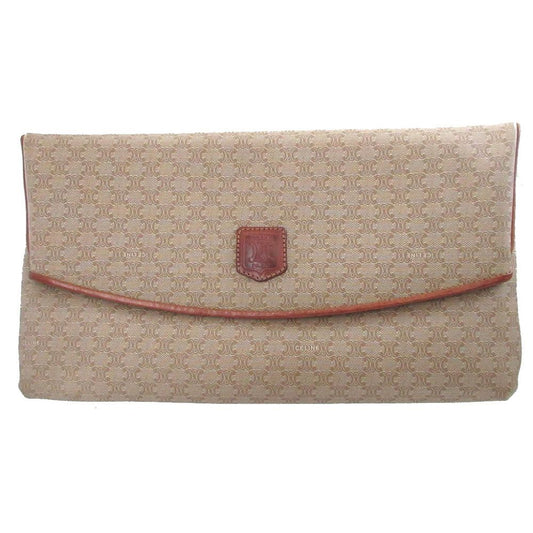 Celine Macadam Leather Beige Brown Clutch