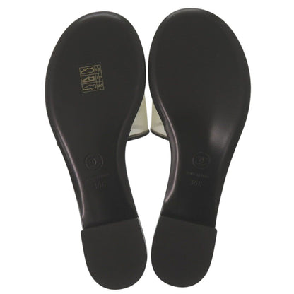Chanel CC Flat Sandals 36 Patent Leather Mesh Ivory Black Mules — view 7