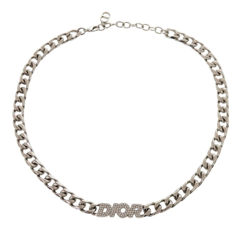 Dior Chain Link Brass Rhinestone Silver Necklace