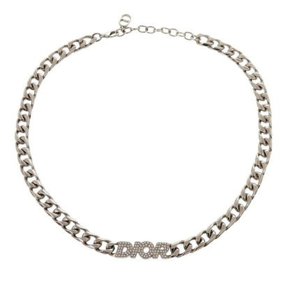 Dior Chain Link Brass Rhinestone Silver Necklace