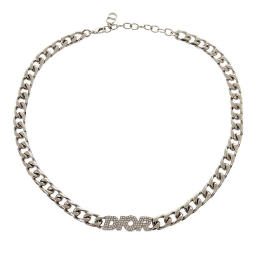 Dior Chain Link Brass Rhinestone Silver Necklace