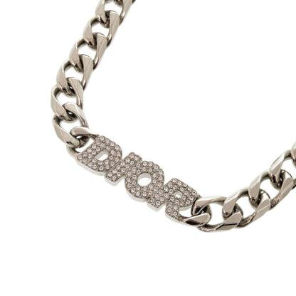 Dior Chain Link Brass Rhinestone Silver Necklace — view 3