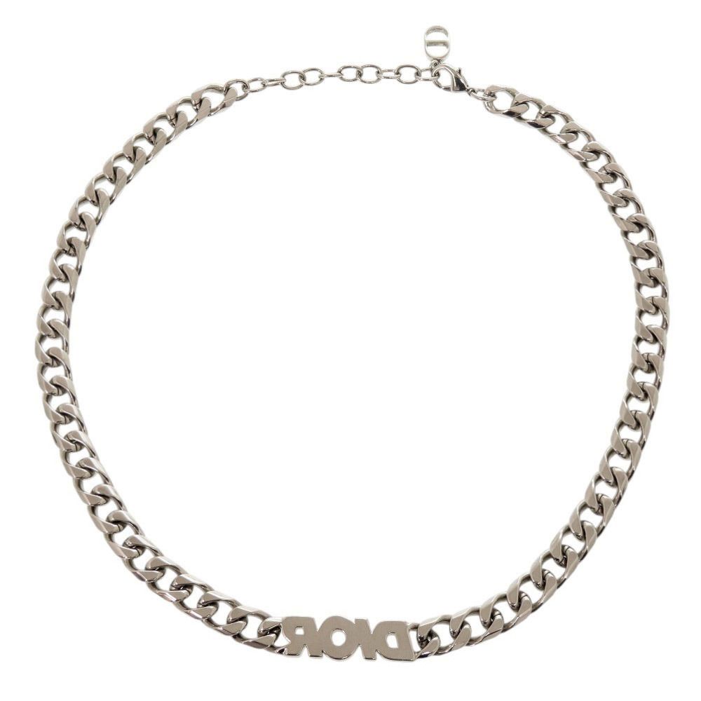 Dior Chain Link Brass Rhinestone Silver Necklace — view 2