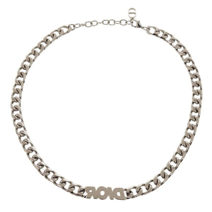 Dior Chain Link Brass Rhinestone Silver Necklace — view 2