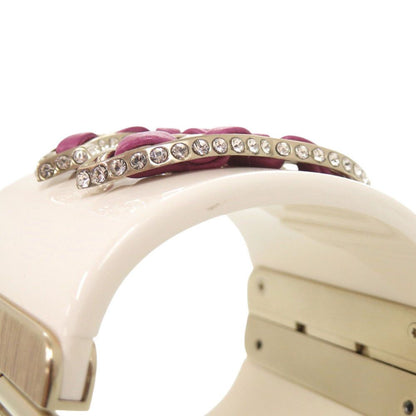 Chanel CC Logo Plastic Metal Rhinestone White Bangle Bracelet — view 9