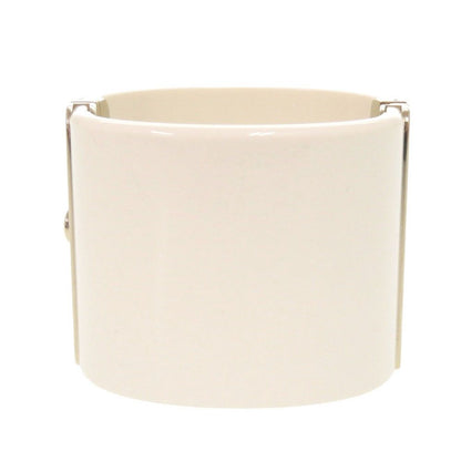 Chanel CC Logo Plastic Metal Rhinestone White Bangle Bracelet — view 3