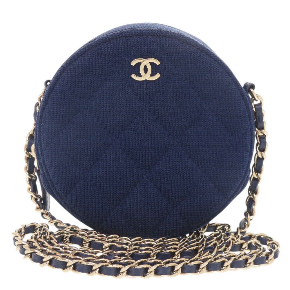 Chanel CC Logo Quilted Round Cotton Gold Blue Chain Shoulder
