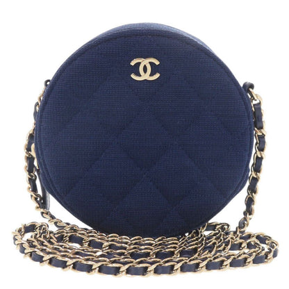 Chanel CC Logo Quilted Round Cotton Gold Blue Chain Shoulder