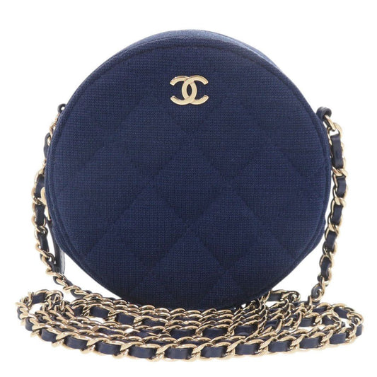 Chanel CC Logo Quilted Round Cotton Gold Blue Chain Shoulder