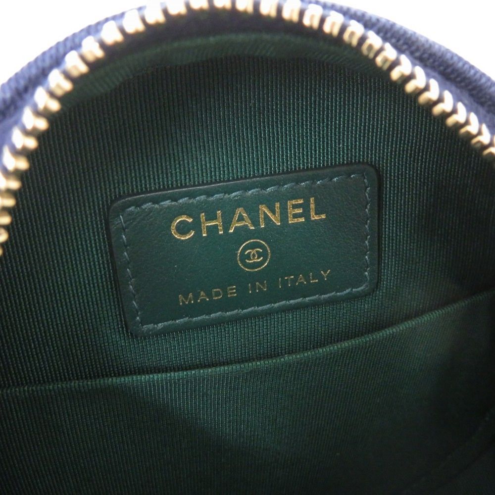 Chanel CC Logo Quilted Round Cotton Gold Blue Chain Shoulder — view 6