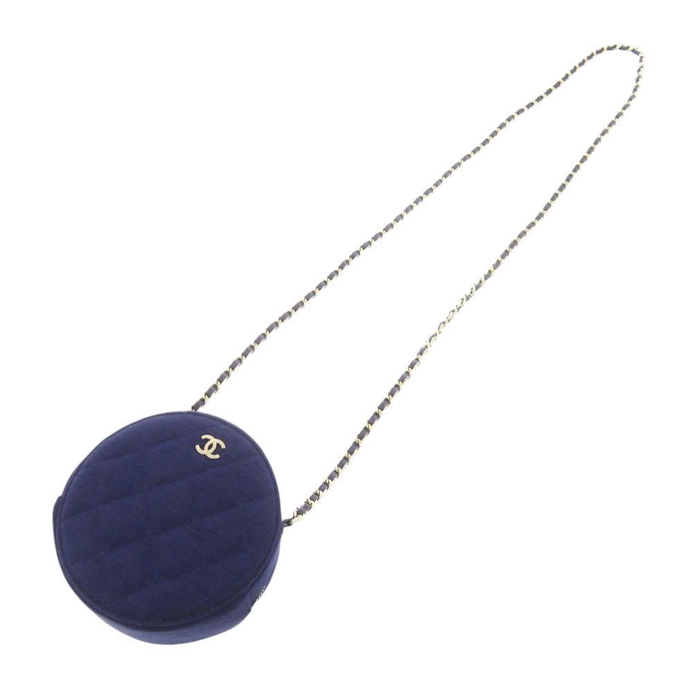 Chanel CC Logo Quilted Round Cotton Gold Blue Chain Shoulder — view 4