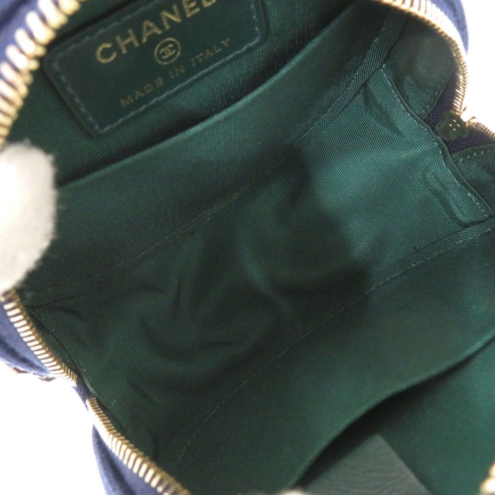 Chanel CC Logo Quilted Round Cotton Gold Blue Chain Shoulder — view 5