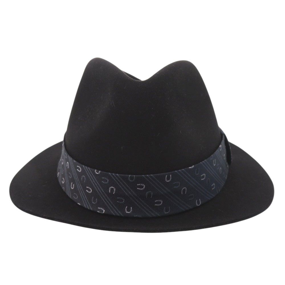 Hermes Beaver Felt Fedora Hat Folded Hat 59 Silk Leather Black Navy Blue — view 3