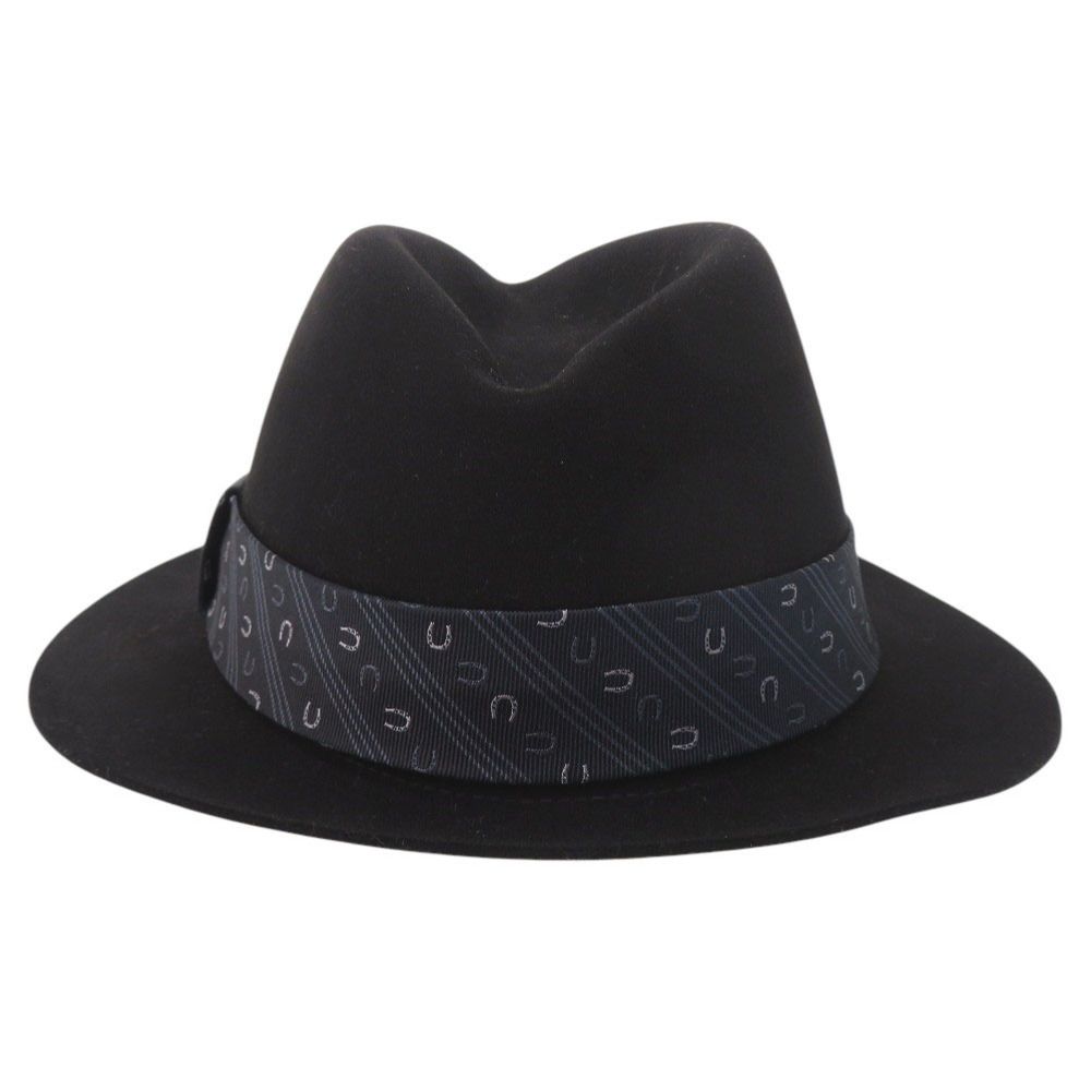 Hermes Beaver Felt Fedora Hat Folded Hat 59 Silk Leather Black Navy Blue — view 5
